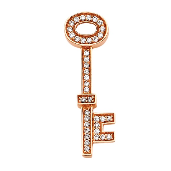 14k Rose Gold CZ Key Pendant